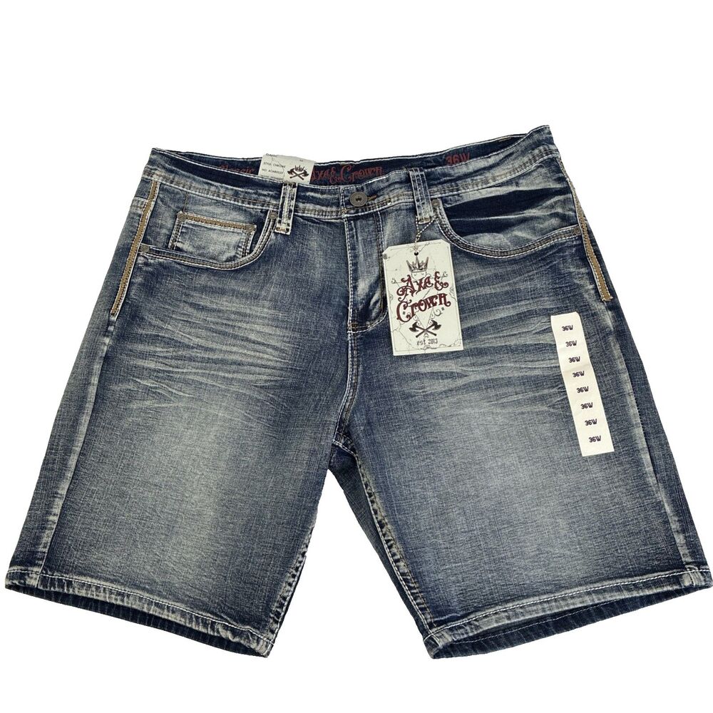 New Mens Axe & Crown Thick Stitch Denim Jean Shorts Size 36 Chrome Classic NWT - Picture 3 of 8